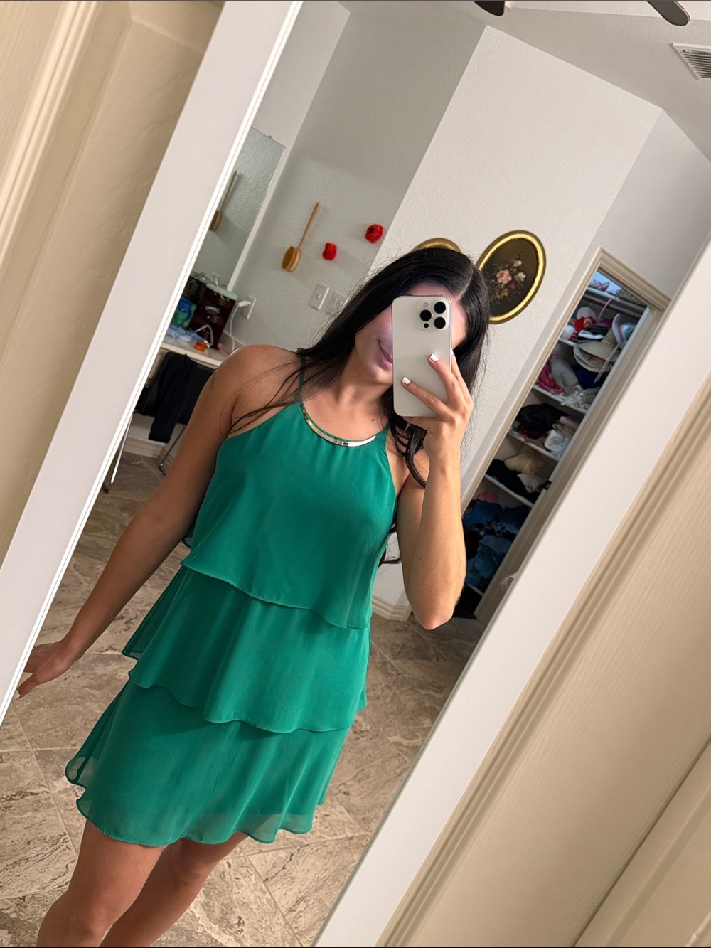 I.N San Francisco Green Tiered Dress